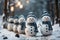 A group of snowmen standing in the snow