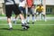 Group of soccer players during soccer match on pitch