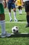 Group of soccer players during soccer match on pitch