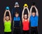 Group Of Sporty People With Kettlebells Isolated