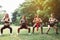 Group of sporty young woman doing workout at public park in the morning,Best friends warming up body at outdoor