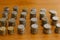 group of stack currency coins on table