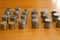 group of stack currency coins on table