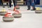 Group of stones for curlinggame in curling on ice.