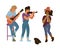 Group of street musicians, cartoon characters playing music, flat vector illustration