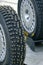 Group of studded snow tires for rally for use in winter rally stages