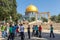 A group of students in front of Dome of the Rock and the Arches of the Haram al Sharif on the Temple Mount