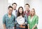 Group of students at school with clock