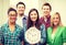 Group of students at school with clock