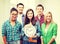 Group of students at school with clock