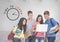 Group of students standing in front of Clock time learning