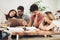 Group of students study at home.