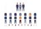 Group of students uniform from high and middle school. Vector illustration of boys in uniform of different colors