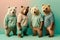 Group studio portrait of body-positive bears in the clothes, created with Generative AI technology