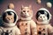 Group studio portrait of cats dressed as astronauts created with Generative AI technology