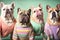Group studio portrait of fat dogs created with Generative AI technology