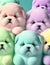 A group of stuffed animals sitting next to each other. AI generative image.
