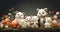 A group of stuffed animals sitting next to each other. Generative AI image.