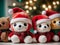A Group Of Stuffed Bears Sitting Next To A Christmas Tree. Generative AI