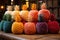 A group of stuffed pineapples sitting on top of a wooden table