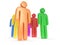 Group of stylized colored people stand on white