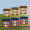 A group of stylized detached single-family houses. Vector flat design.