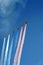 A group of Su-25 `Grach` attack aircraft smoke the colors of the Russian flag in the sky over Red Square