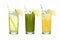 Group of summer iced green teas isolated on a white background