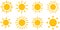 Group Sun icons vector. Collection Shine sun ray set. Sunshine vector sign. Sunrise icon.