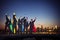 Group of Superhero Businessmen Arms Raised