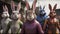 Group of superheroes wearing Easter bunny costumes. Generative ai