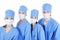 Group of surgeons in medical blue uniform