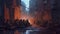 A group of survivors barricading themselves in a deserted city. Fantasy concept , Illustration painting