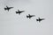 A group of tactical front-line bombers with a variable sweep wing Su-24M Fencer flies over Red Square during the celebration of