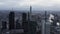 Group of tall buildings in financial hub near river. Aerial panoramic footage of large city. Frankfurt am Main, Germany