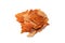 Group of tasty beer snacks. Dehydrated chicken meat slices