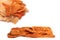 Group of tasty beer snacks. Dehydrated chicken meat slices