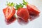 Group tasty strawberries on metal background,