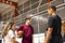 Group of teenager friends on a basketball court talking