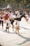 A group of teenagers doing a gymnastic display