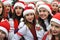 Group of teenagers  dressed as Santa Claus took part in the city Christmas festival