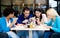 Group of teenagers students on lunch