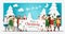 Group of teens in Christmas costume concept holding board with text Merry Christmas and Happy New Year