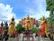 Group Thao Wessuwan at Chulamanee Temple on church and sky background. Samut Songkhram province. Landmarks Thailand