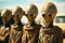 Group of three alien men standing next to each other. Generative AI