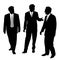 Group of three businessmen walking and talking