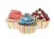 Group of three Colorful Cupcakes Isolated