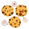 Group of three cute kawaii cookies.
