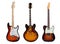 Group of three Electric guitars on white