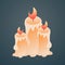 Group of three light up orange burning candles icon